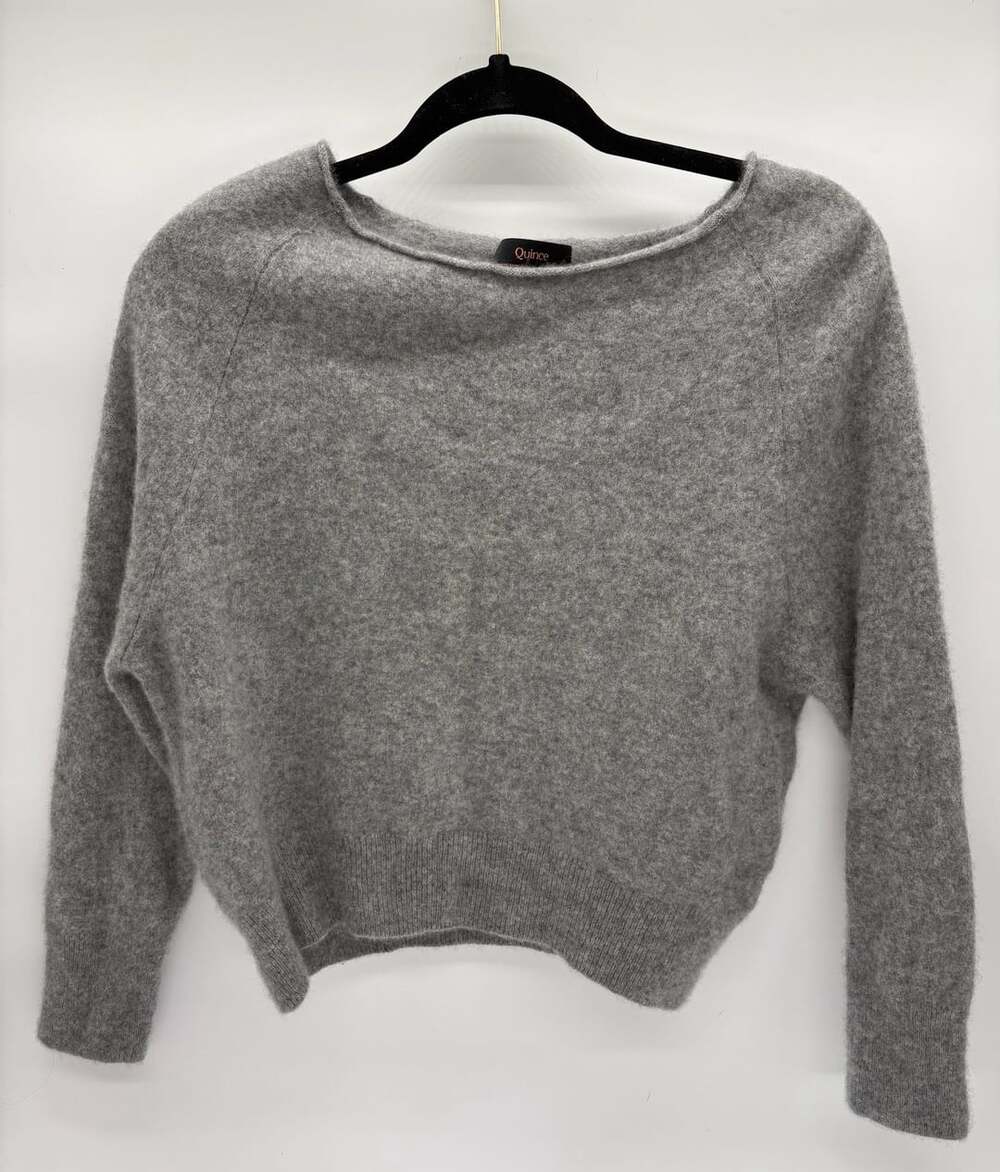 🩶 Quince Cropped Cashmere Boatneck Sweater Size L